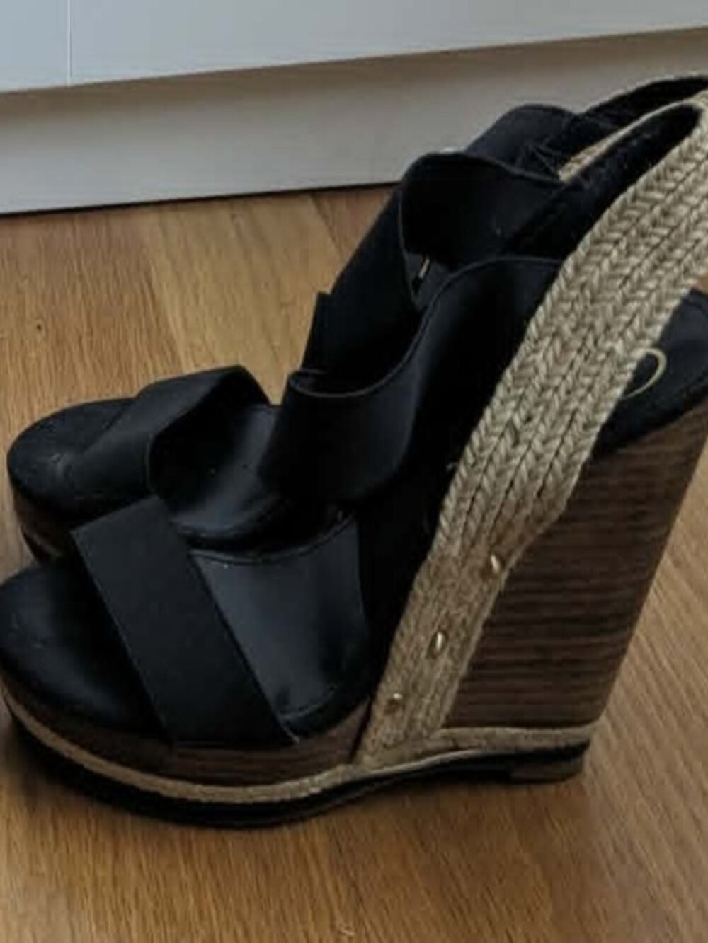 Jessica Simpson Gema Black Strappy Espadrille Wedge Sandals | Size 6 | Platform